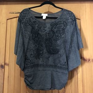 LAVISH GRAY BUTTERFLY SLEEVES WITH BUTTERFLY RHINESTONE EMBELLISHMENT LARGE
